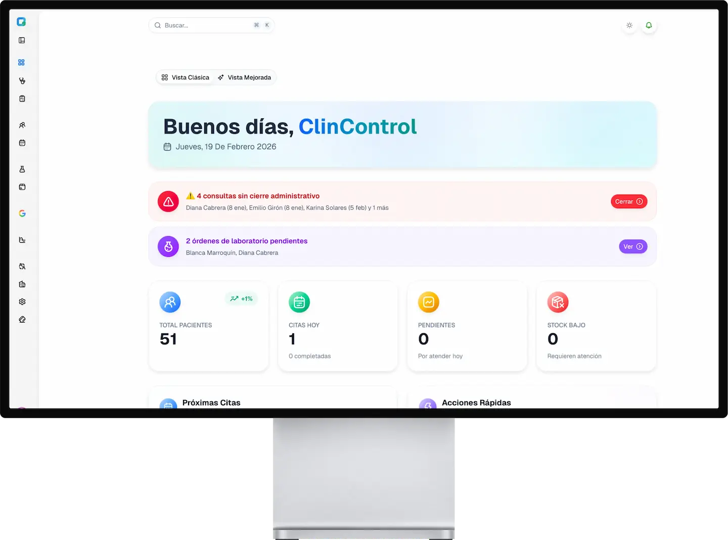 Vista previa del Dashboard de ClinControl